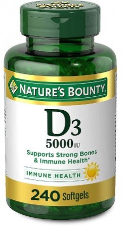 Vitamin D3 by Nature’s Bounty for Immune Support. Vitamin D Provides Immune Support and Promotes Healthy Bones. 125 mcg (5000iu), 240 Softgels